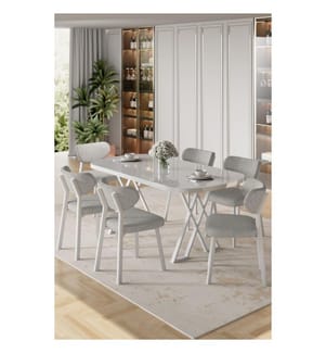 7-teiliges Esszimmer-Set – Weiss / Grau