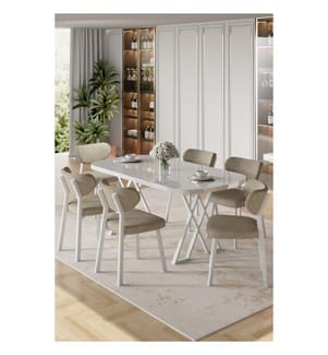 7-teiliges Esszimmer-Set – Weiss / Cappuccino