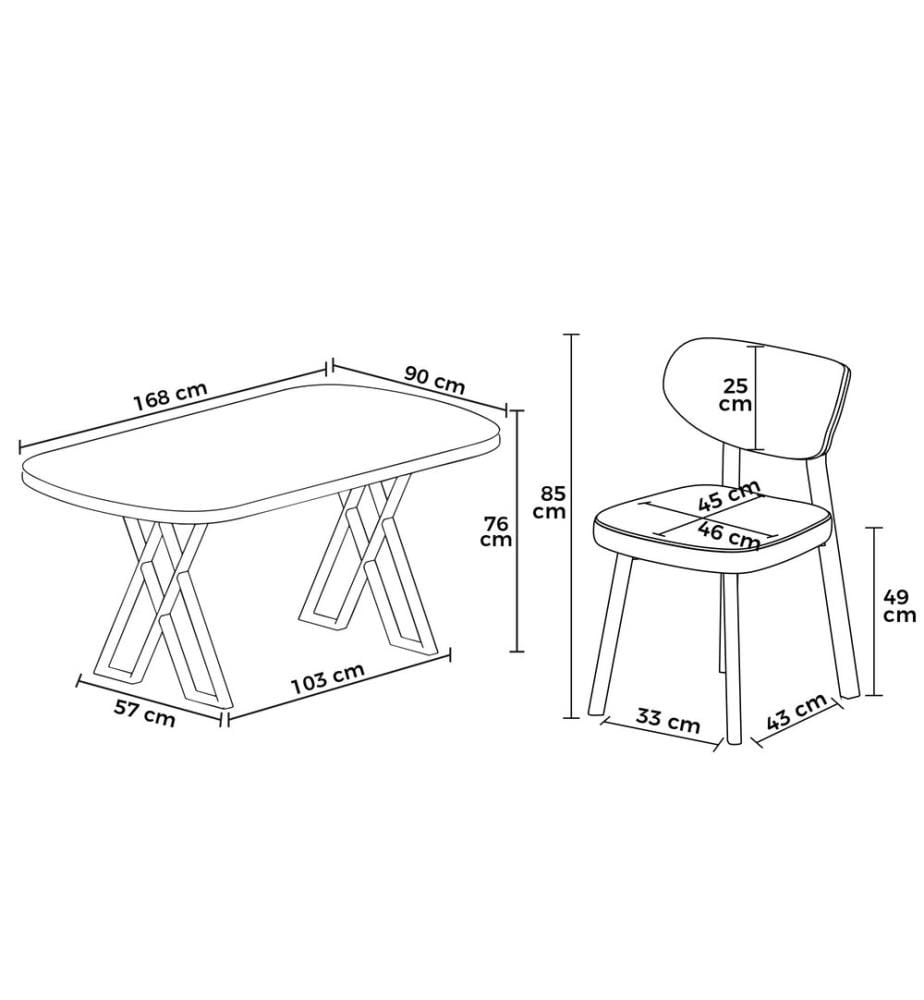 7-teiliges Esszimmer-Set – Schwarzer Marmor / Anthrazit