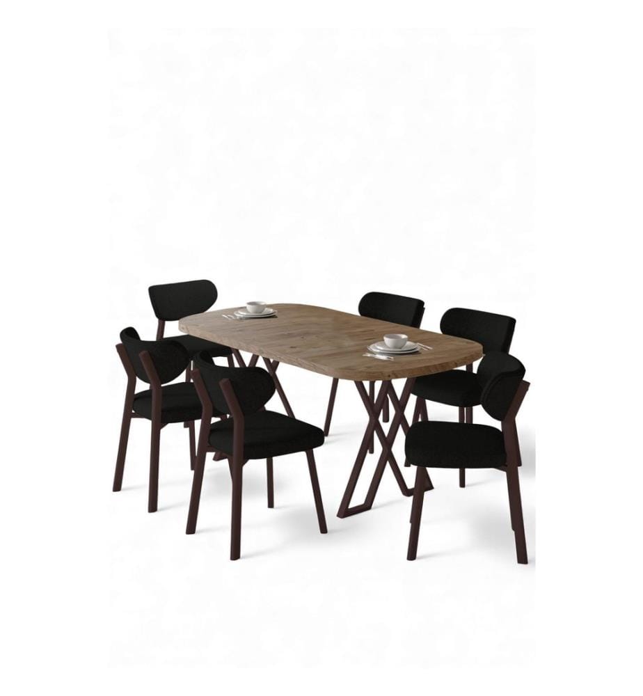 7-teiliges Esszimmer-Set – Atlantische Kiefer / Schwarz