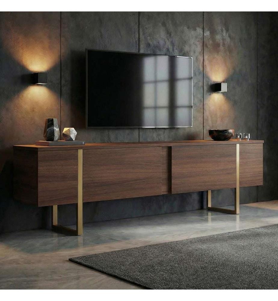TV-Möbel – Nussbaum Milano / Goldfarben