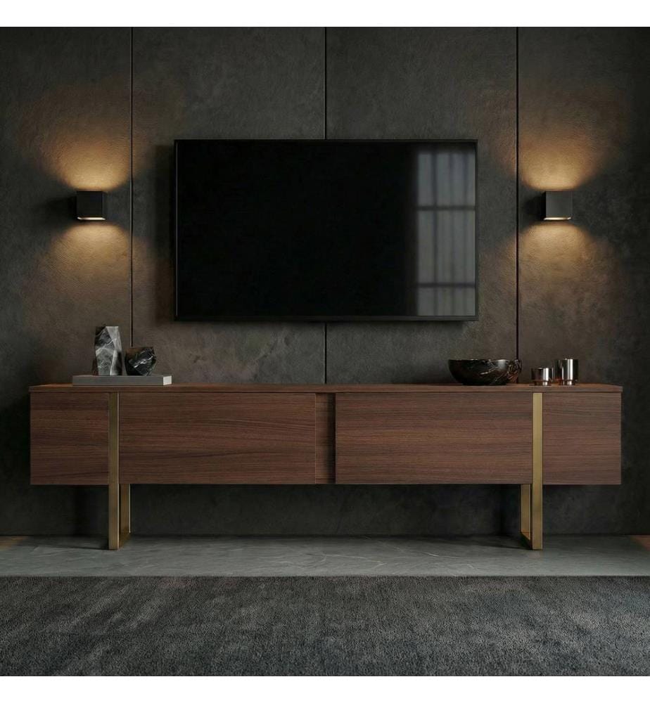 TV-Möbel – Nussbaum Milano / Goldfarben