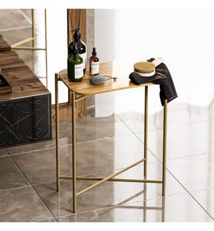 Couchtisch – Goldfarben / Naturholz