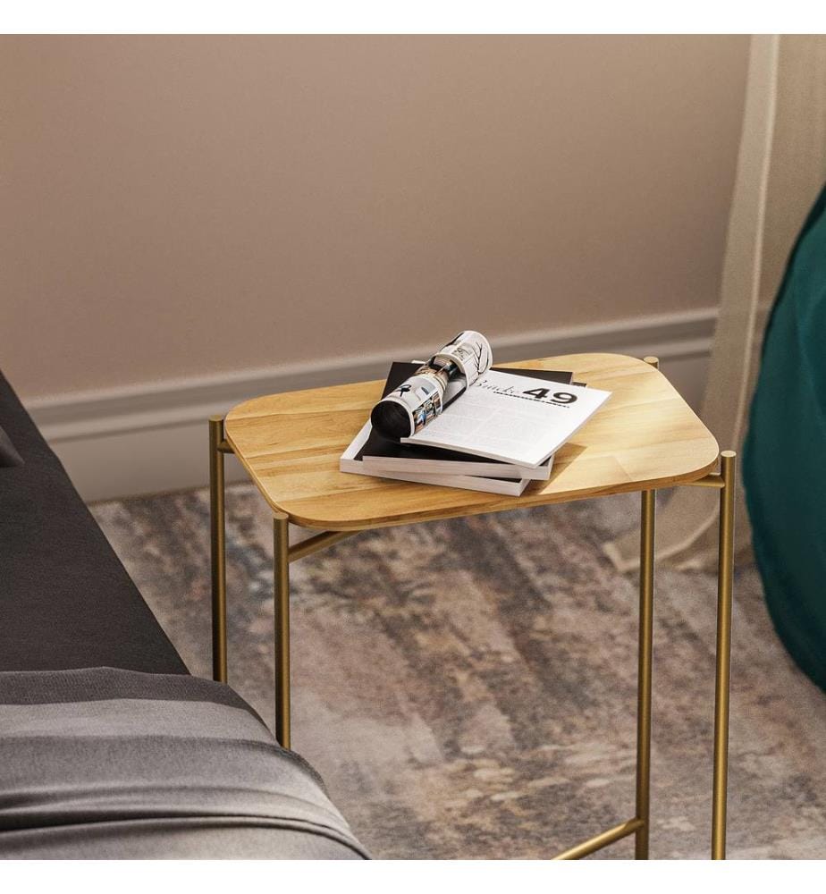 Couchtisch – Goldfarben / Naturholz