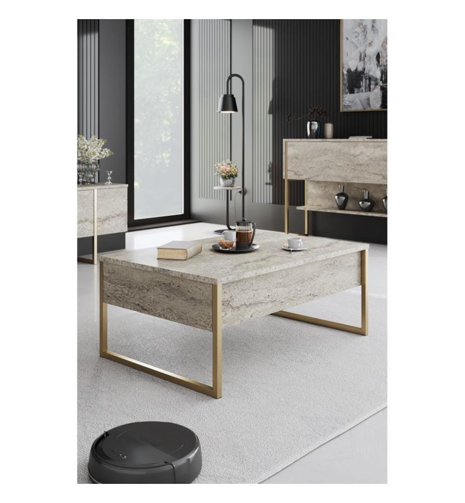 Table basse - Travertin / Doré