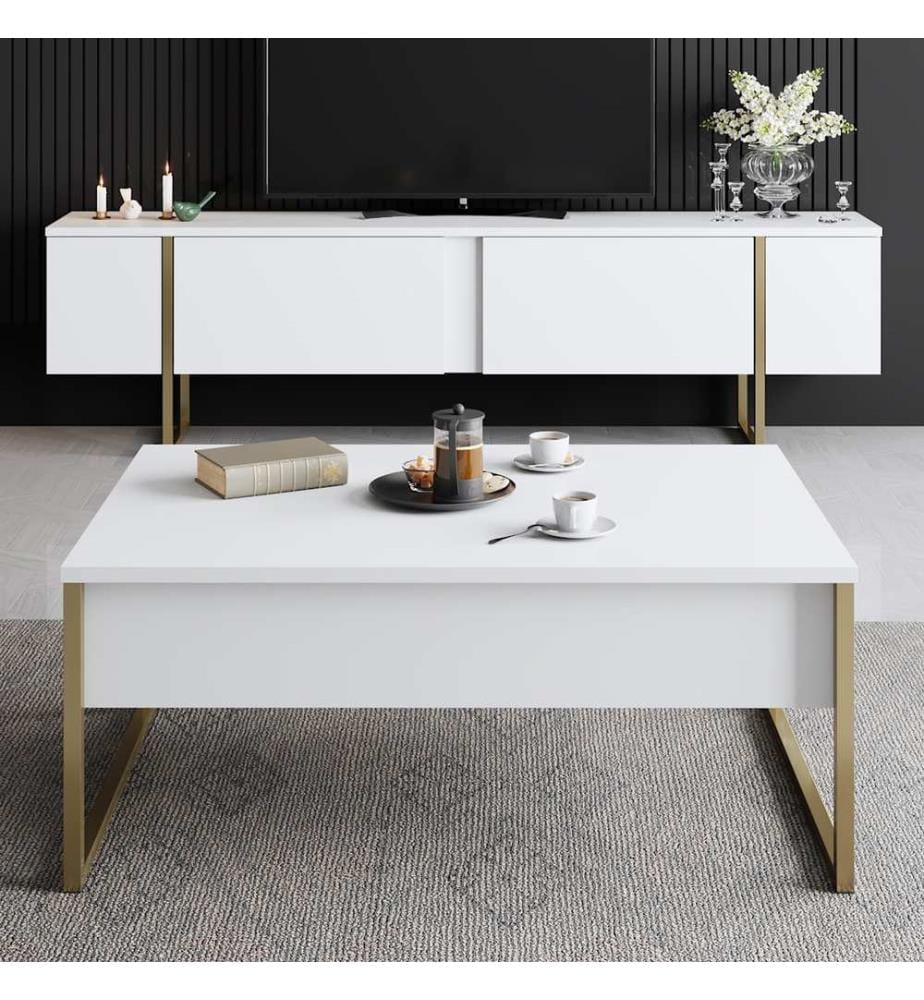 Wohnzimmergarnitur – Weiss / Gold