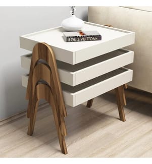 Ausziehbarer Tisch – 3-teilig – Nussbaum / Creme