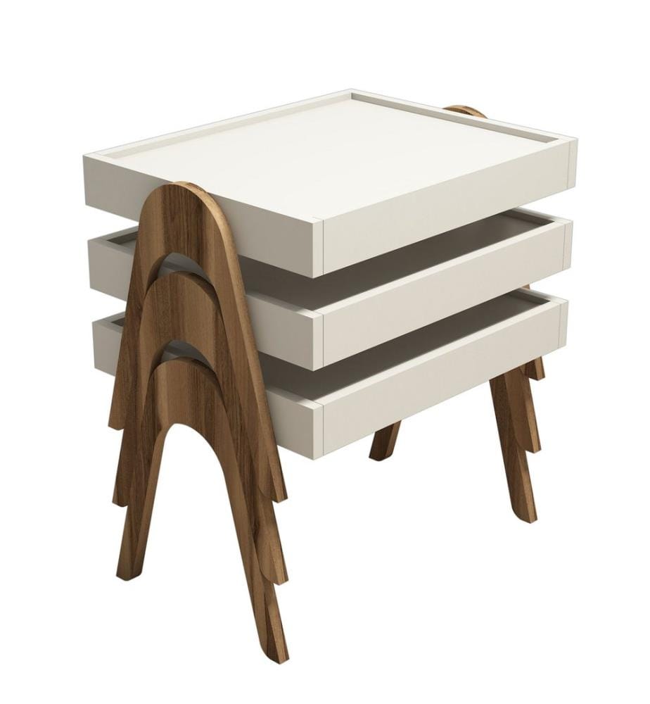 Ausziehbarer Tisch – 3-teilig – Nussbaum / Creme