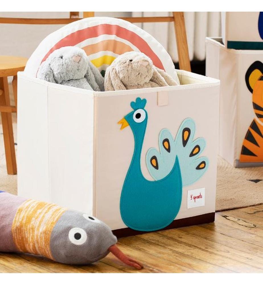 Aufbewahrungsbox Pfau - Creme und Türkis