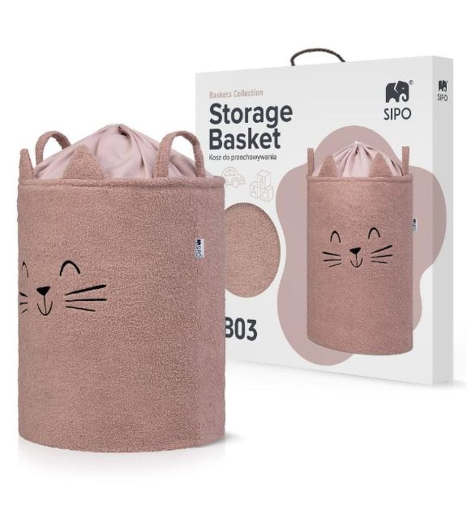 Aufbewahrungskorb Bouclé Katze pink