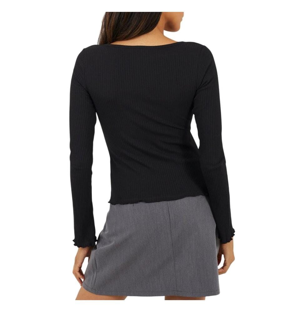 Brave Soul Womens/Ladies Ribbed Bow Detail Long-Sleeved Top