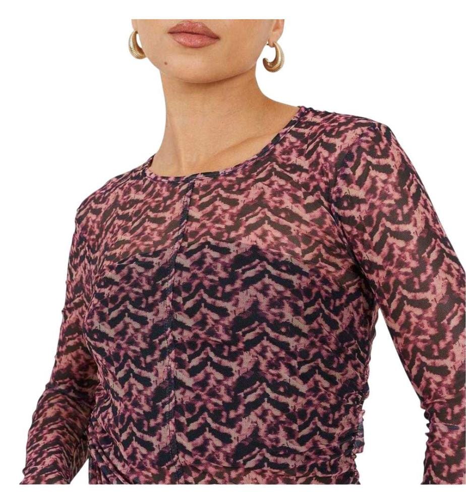 Brave Soul Top Aderente Astratta Maglia a Rete Donna