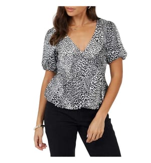 Brave Soul Maglia a Portafoglio Scollo a V Manica a Sbuffo Donna