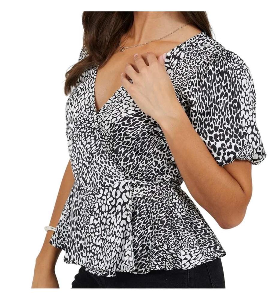 Brave Soul Maglia a Portafoglio Scollo a V Manica a Sbuffo Donna