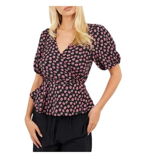 Brave Soul Maglia a Portafoglio Scollo a V Manica a Sbuffo Donna