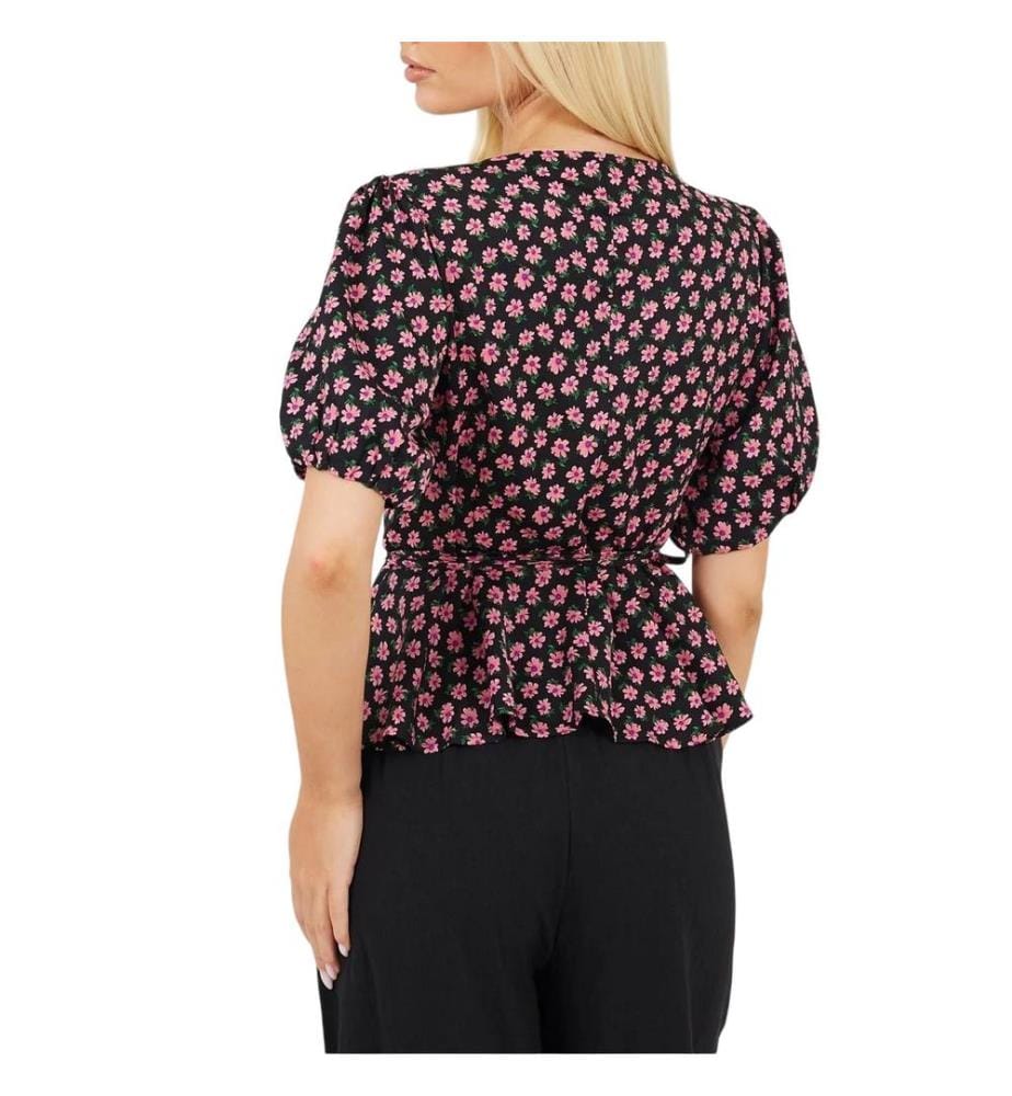 Brave Soul Maglia a Portafoglio Scollo a V Manica a Sbuffo Donna