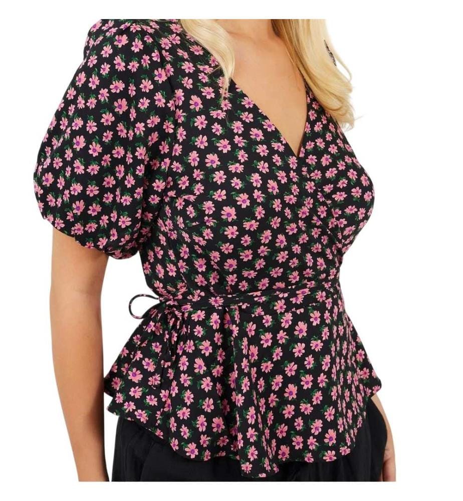 Brave Soul Maglia a Portafoglio Scollo a V Manica a Sbuffo Donna