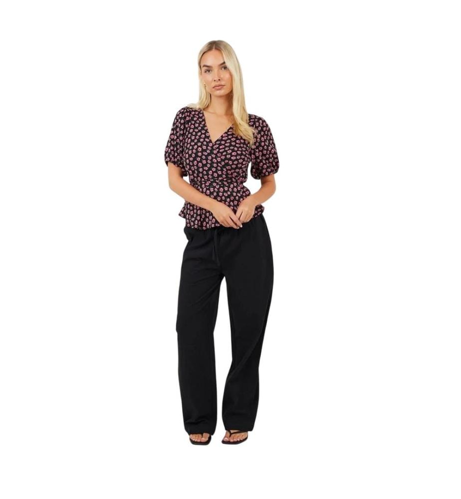 Brave Soul Maglia a Portafoglio Scollo a V Manica a Sbuffo Donna