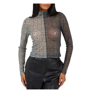 Brave Soul Illusion Top Maglia a Rete Finto Colletto Donna