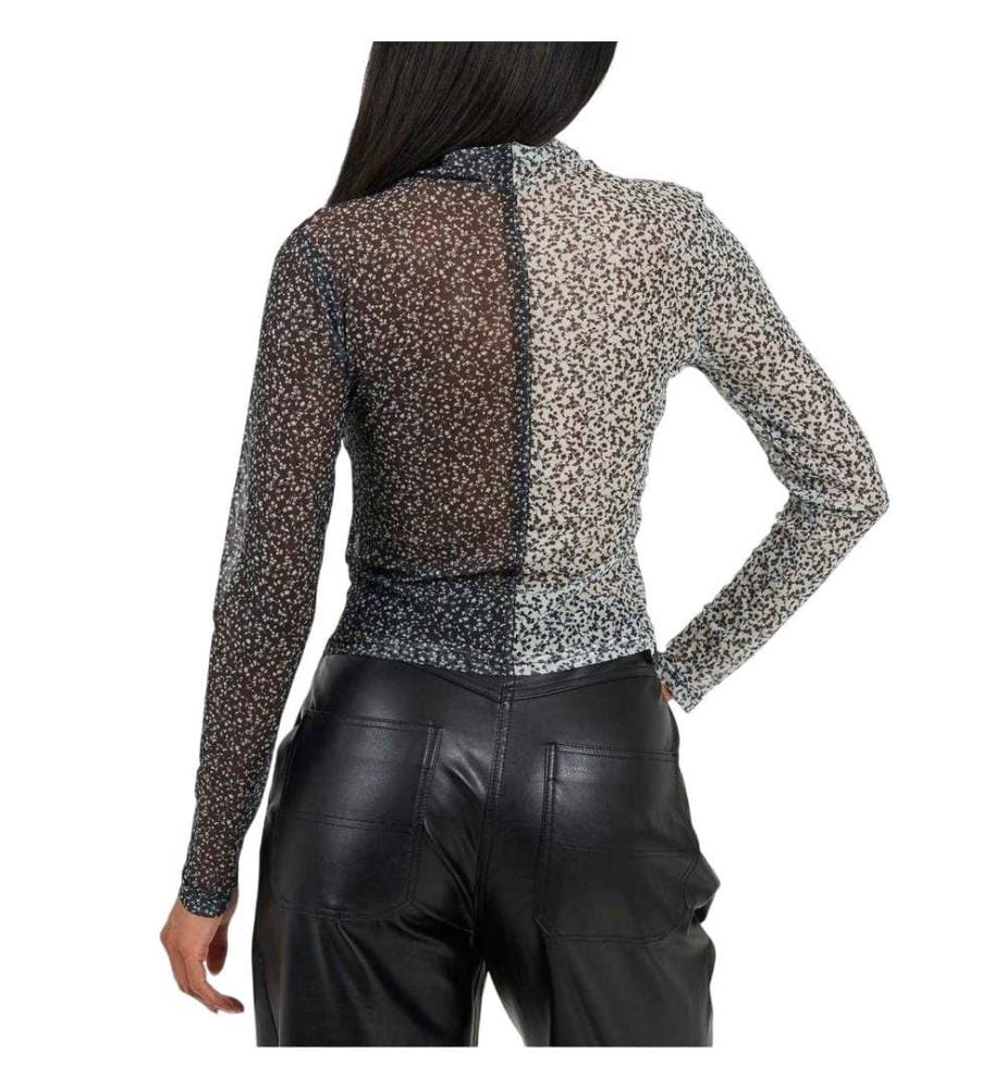 Brave Soul Illusion Top Maglia a Rete Finto Colletto Donna