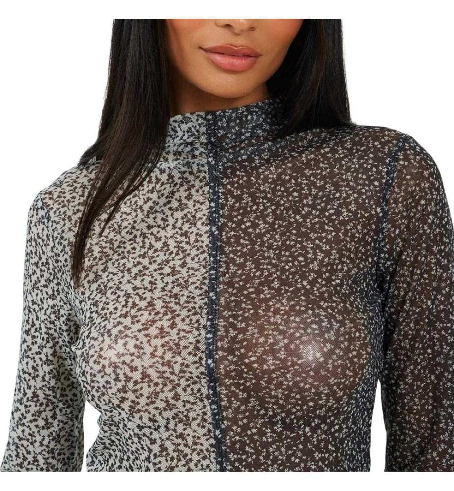 Brave Soul Illusion Top Maglia a Rete Finto Colletto Donna