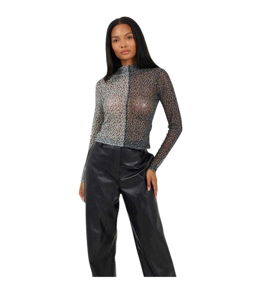 Brave Soul Illusion Top Maglia a Rete Finto Colletto Donna
