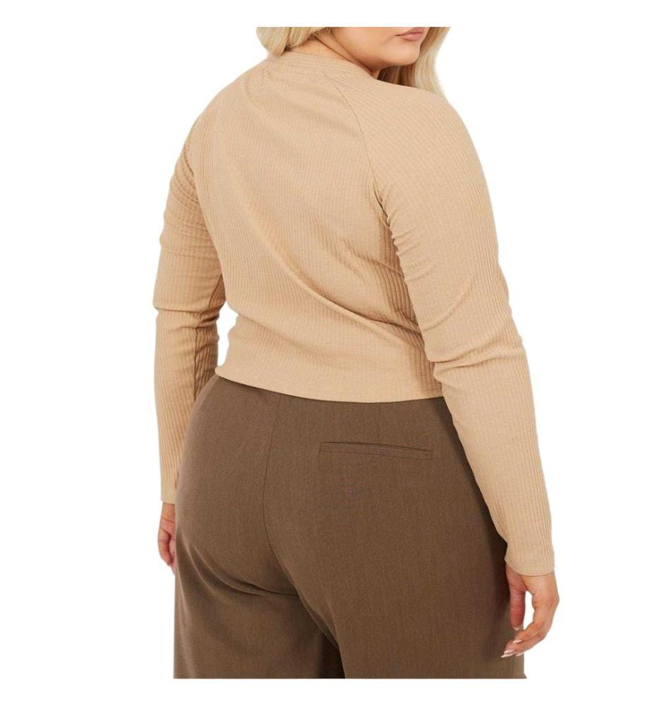 Brave Soul Maglietta Corta Plus A costine Scollo a V Manica Lunga Donna