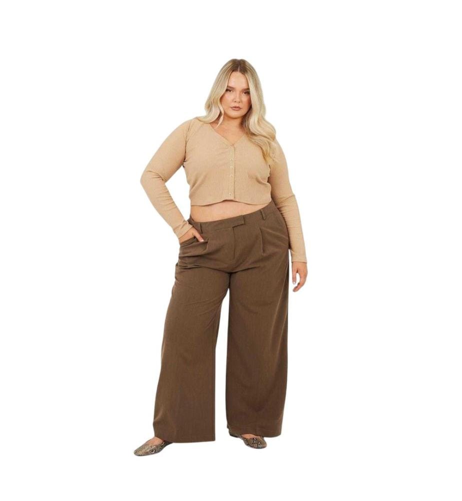 Brave Soul Maglietta Corta Plus A costine Scollo a V Manica Lunga Donna
