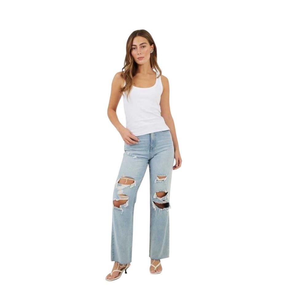 Brave Soul Jeans  Effetto invecchiato Vita Alta Gamba Larga Donna
