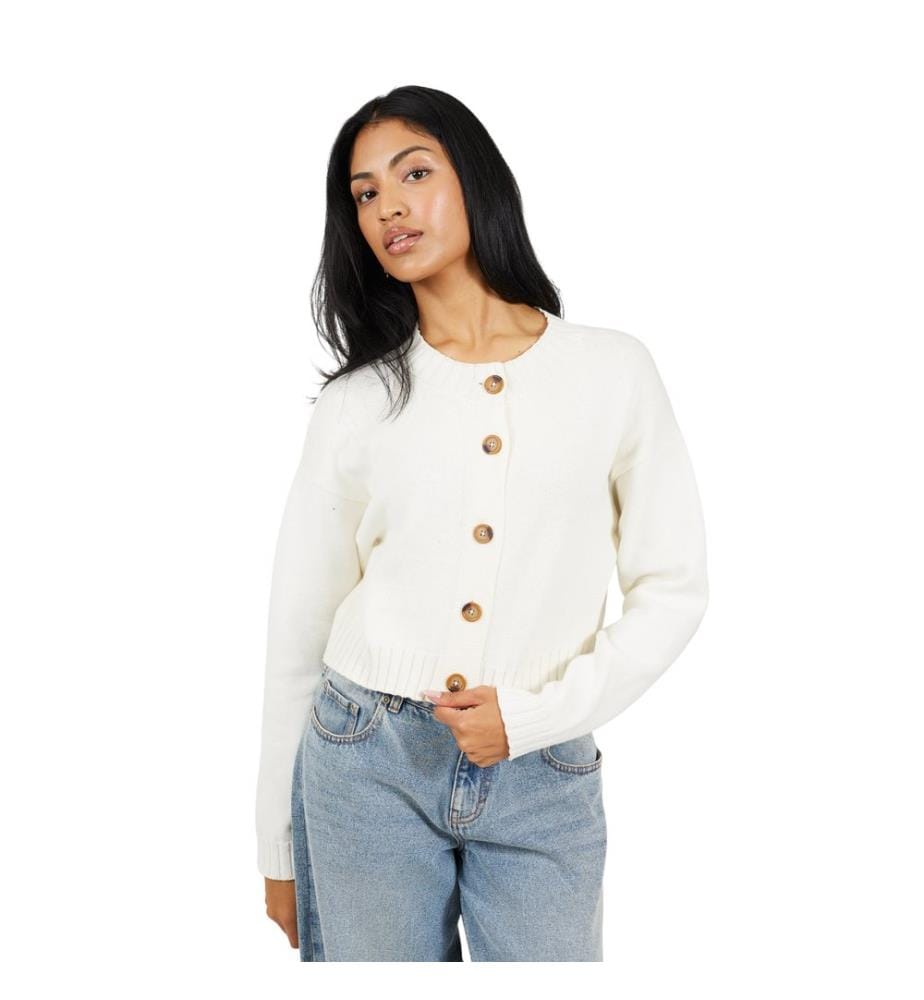 Brave Soul - Strickjacke für Damen, Rundhalsausschnitt, Baumwolle, Kastig
