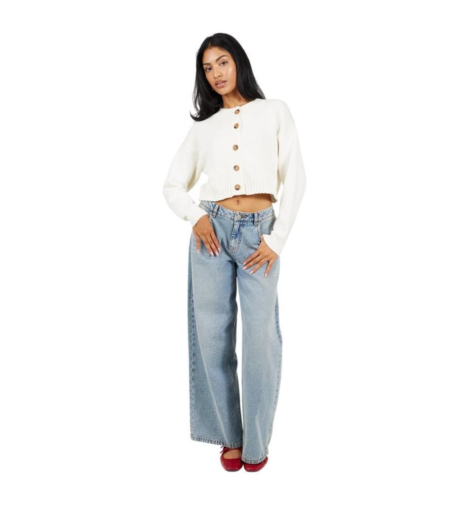 Brave Soul - Strickjacke für Damen, Rundhalsausschnitt, Baumwolle, Kastig