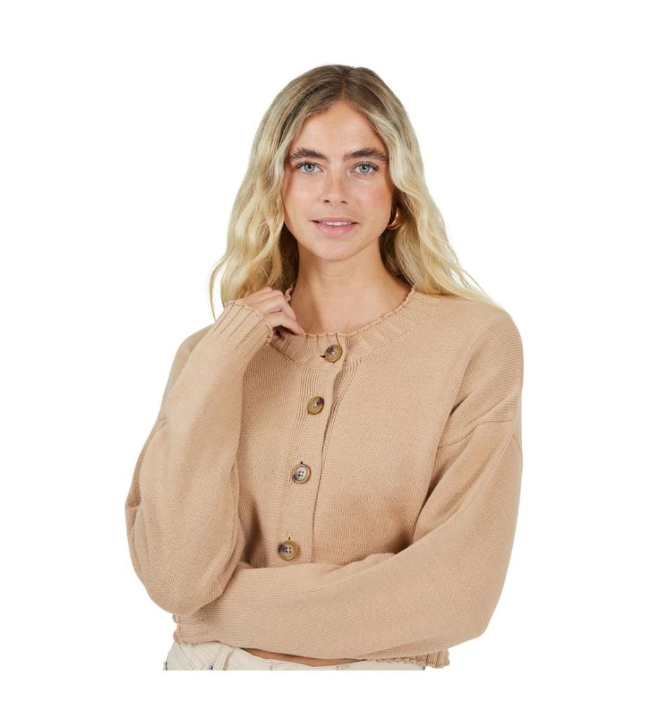 Brave Soul - Strickjacke für Damen, Rundhalsausschnitt, Baumwolle, Kastig