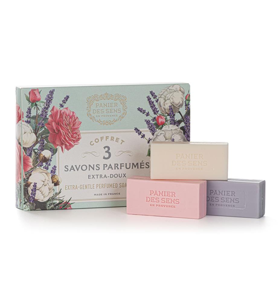 Coffret de 3 savons parfumés Coton, Lavande & Nectar de Rose - 3 x 100 g