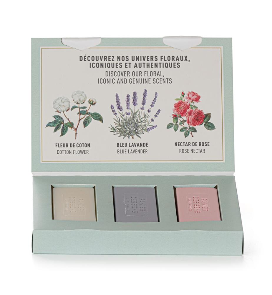 Coffret de 3 savons parfumés Coton, Lavande & Nectar de Rose - 3 x 100 g