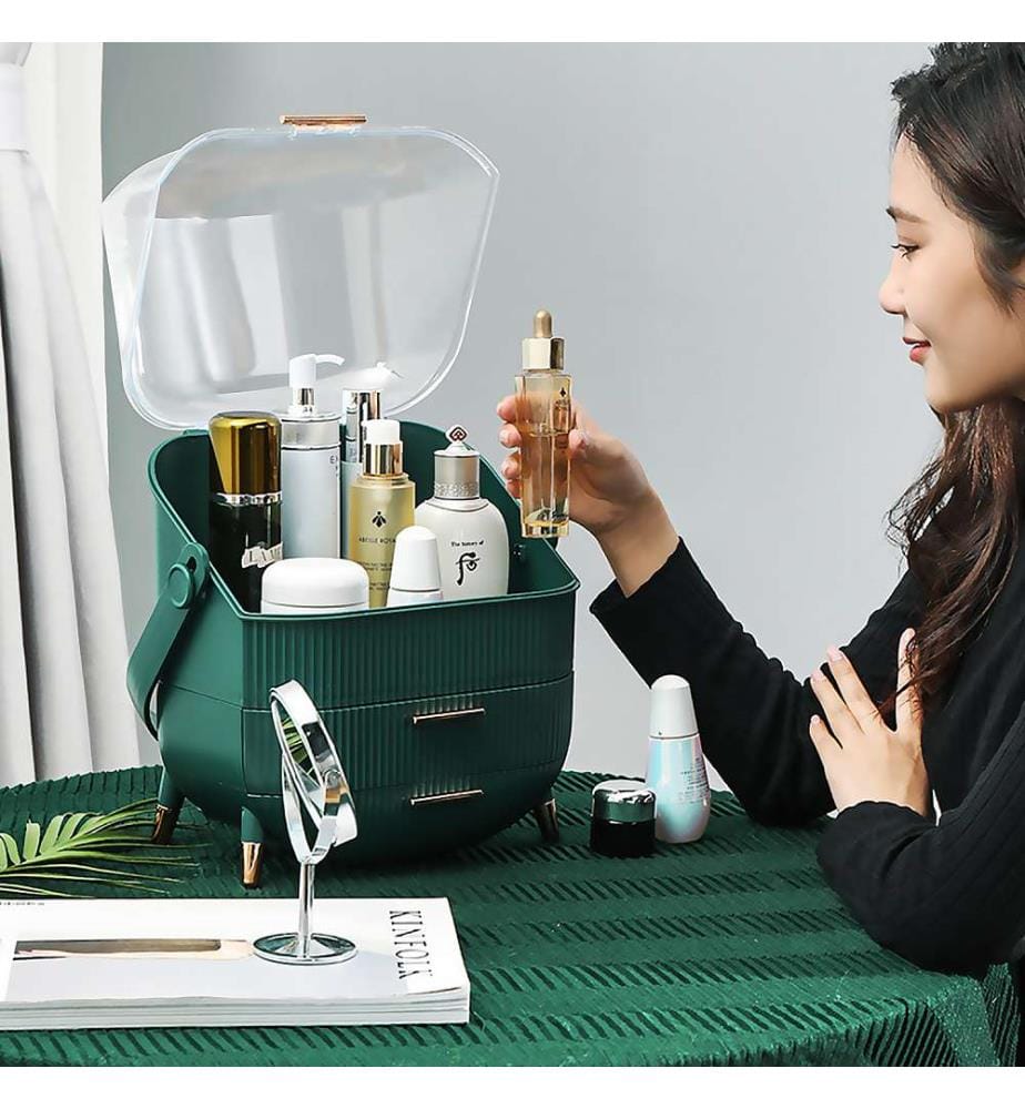 Staub- und wasserdichter Aufbewahrungsbehälter für Make-up und Kosmetik – hochfestes Polystyrol – grün