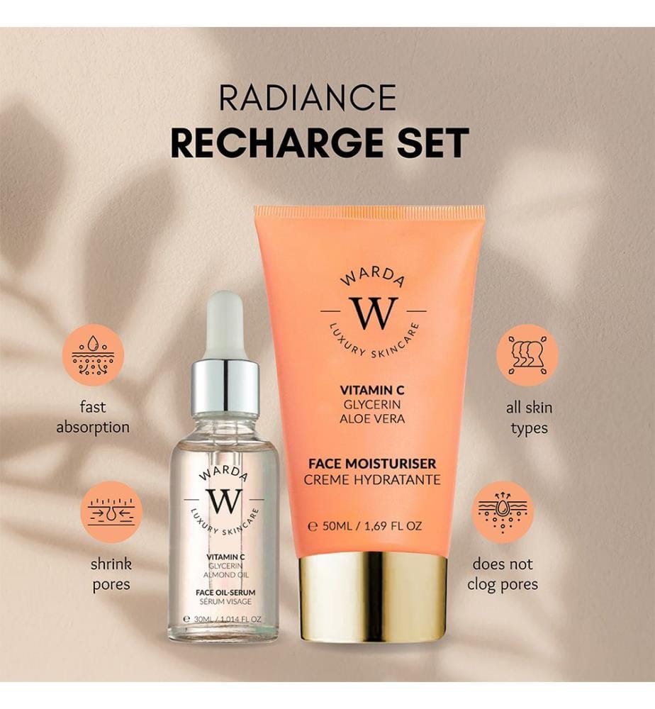 Set bestehend aus einer 50-ml-Feuchtigkeitscreme mit Vitamin C für strahlende Haut und einem 30-ml-Öl-Serum mit Vitamin C für strahlende Haut