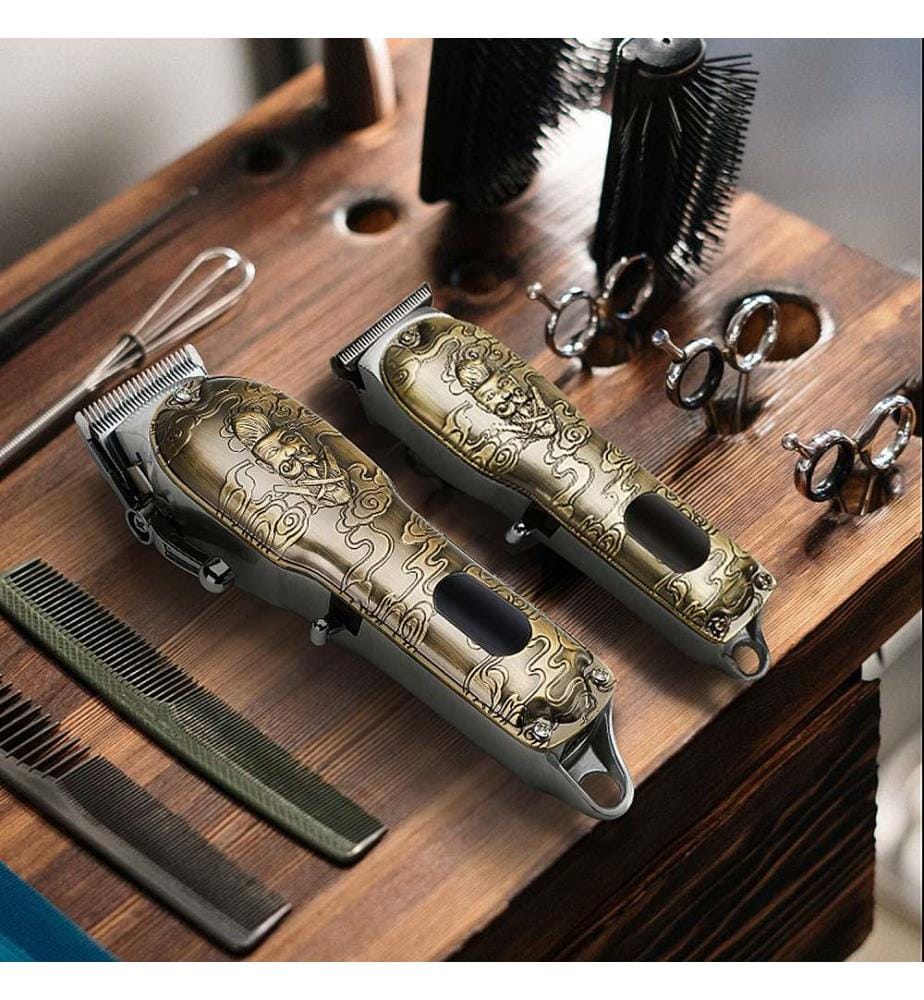 2-in-1-Set aus Haarschneider und Stylinggerät für Haare und Bart – 8 Kämme + 4 Präzisionskämme – Wiederaufladbar – Gold
