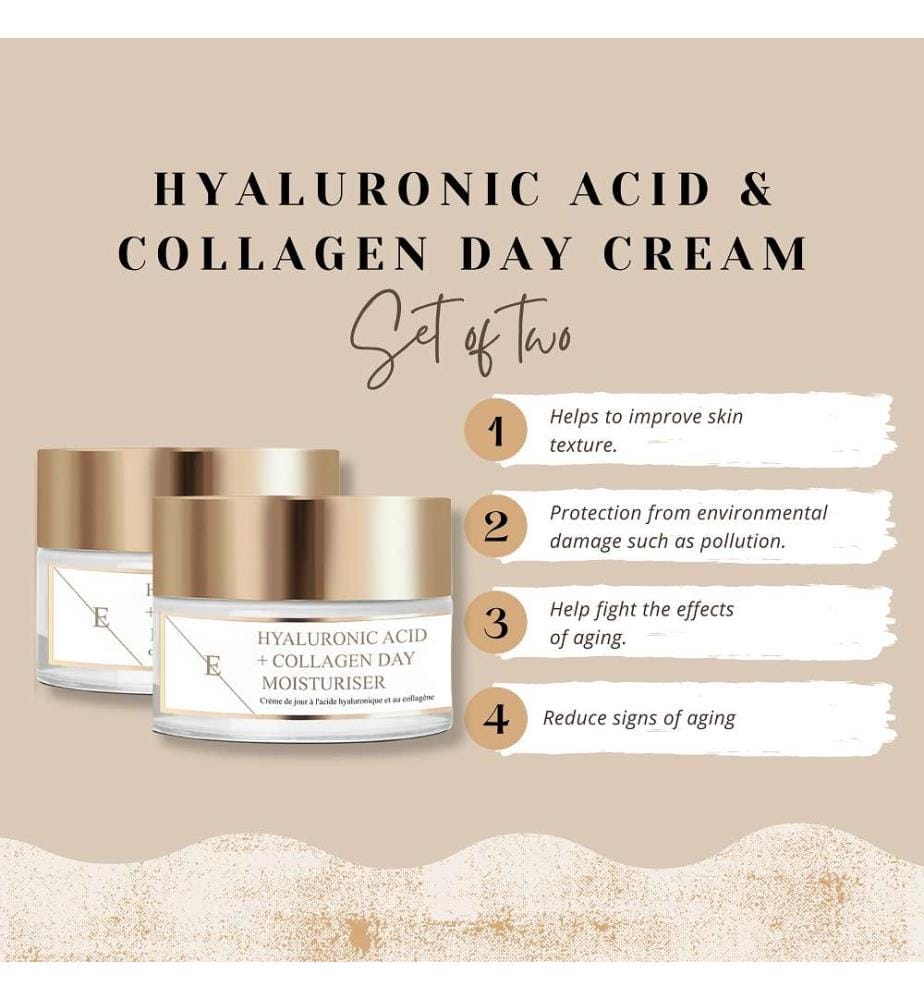Lot de 2 crèmes de jour à l'acide hyaluronique et au collagène - 50 ml