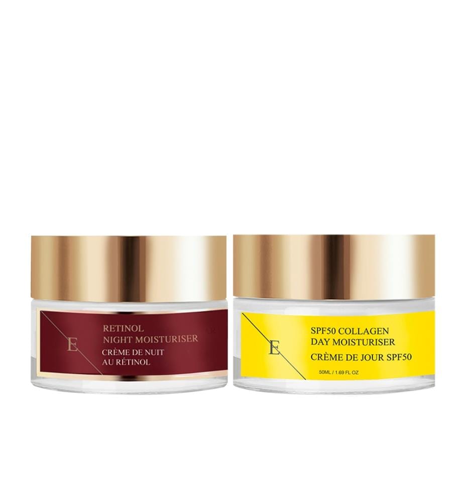 Lot comprenant une crème de nuit au rétinol et une crème de jour SPF 50 au collagène - 2 × 50 ml