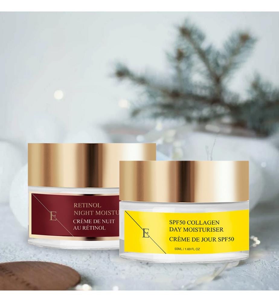 Lot comprenant une crème de nuit au rétinol et une crème de jour SPF 50 au collagène - 2 × 50 ml
