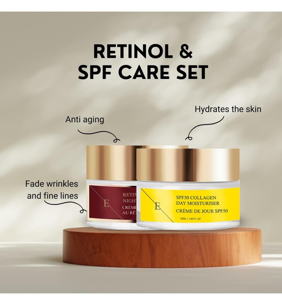 Lot comprenant une crème de nuit au rétinol et une crème de jour SPF 50 au collagène - 2 × 50 ml