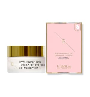 Set bestehend aus einer Augenkonturcreme mit Hyaluronsäure und Kollagen (30 ml) sowie 5 Paar Hydrogel-Pads mit Rosenblüten