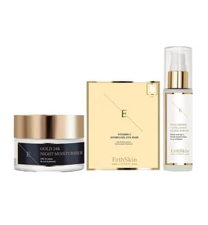 Anti-Falten-Nachtpflege-Set mit 24-Karat-Gold + Hyaluronsäure- und Kollagen-Serum + Vitamin-C-Hydrogel-Patches