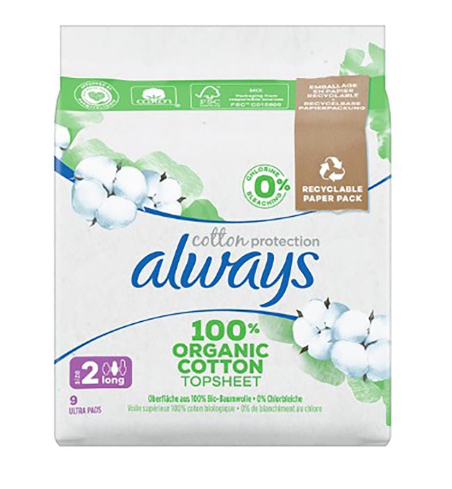 Lot de 10 Serviettes hygiéniques Cotton Protection, Taille 2 - 9 serviettes