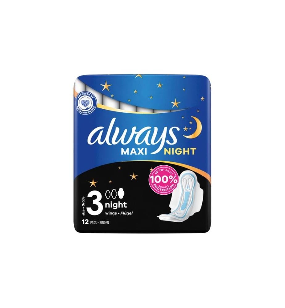 16x Serviettes hygiéniques Maxi Nuit avec ailettes 12 Pièces