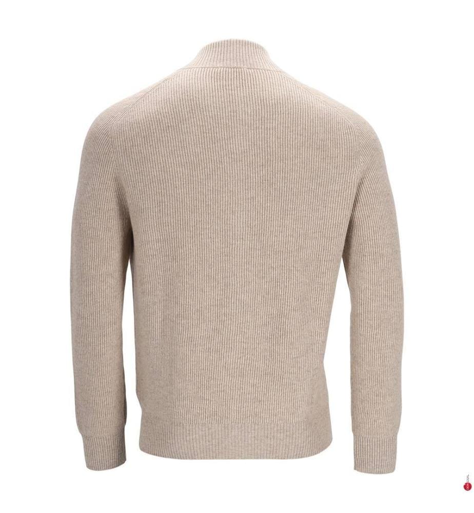 Strickjacke mit Reissverschluss – Naturbeige meliert