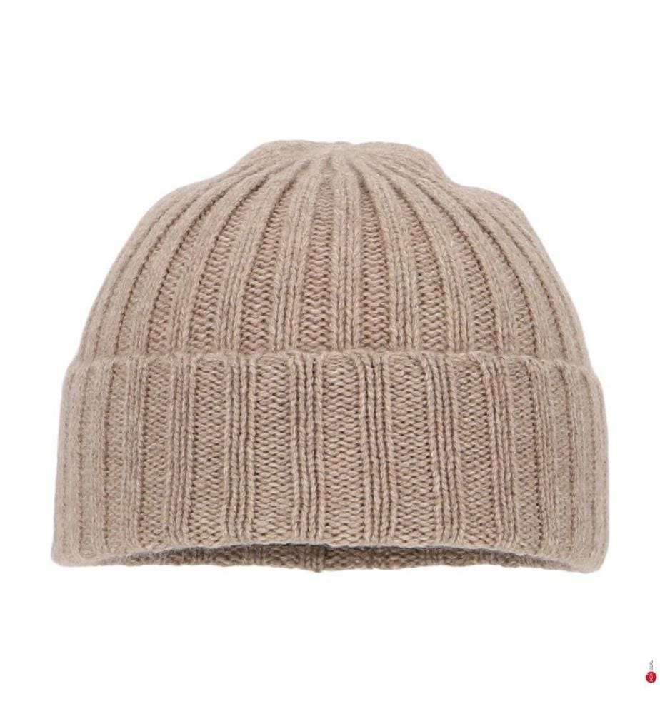 Gerippte Mütze – Naturbeige meliert