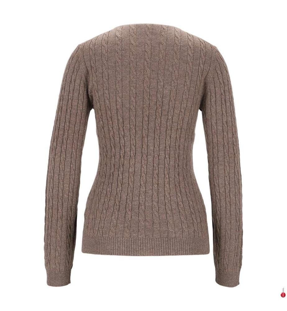 Pull col rond à motif torsadé - Brun