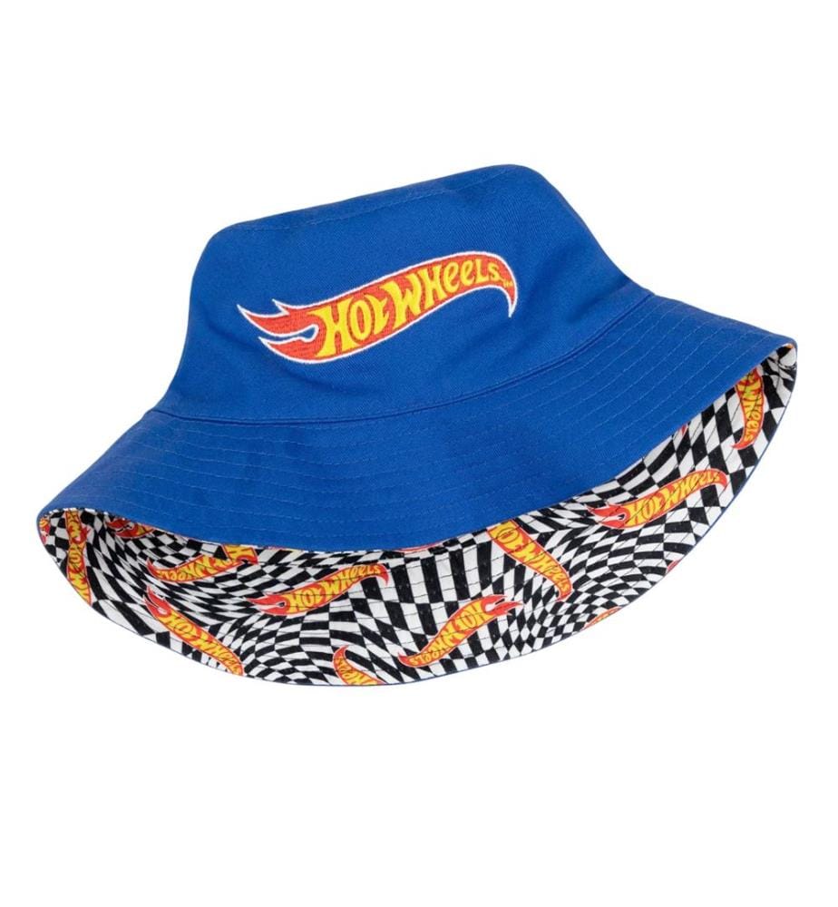 Hot Wheels Mens Checkerboard Logo Reversible Bucket Hat
