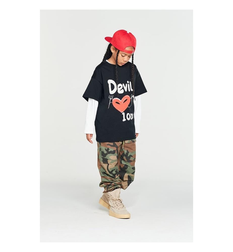 T-Shirt mit „Angel Devil“-Motiv – Schwarz